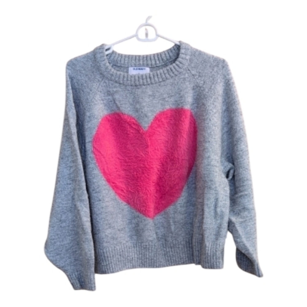 Old Navy Gray And Pink Heart Sweater Size XL